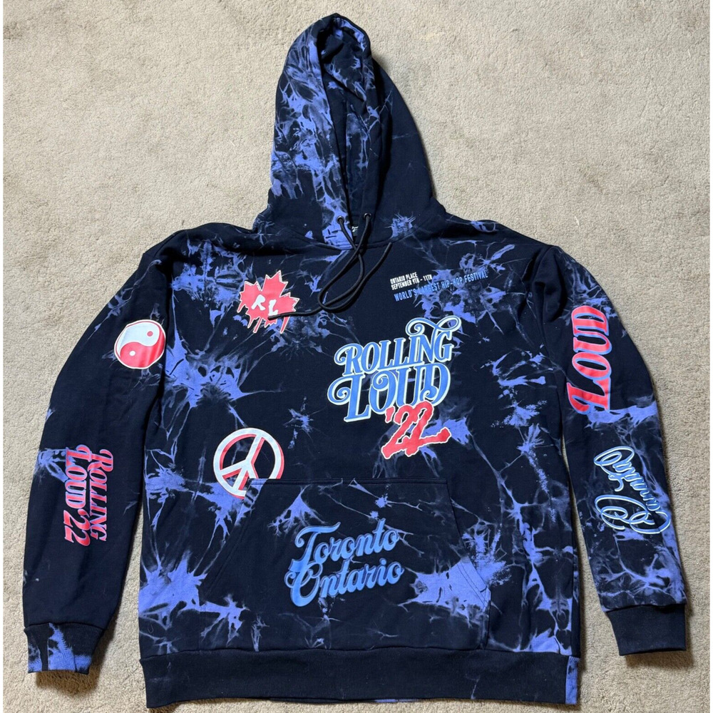 Rolling Loud Hoodie Mens XL All Over Graphic Toronto Canada Hip Hop Grunge